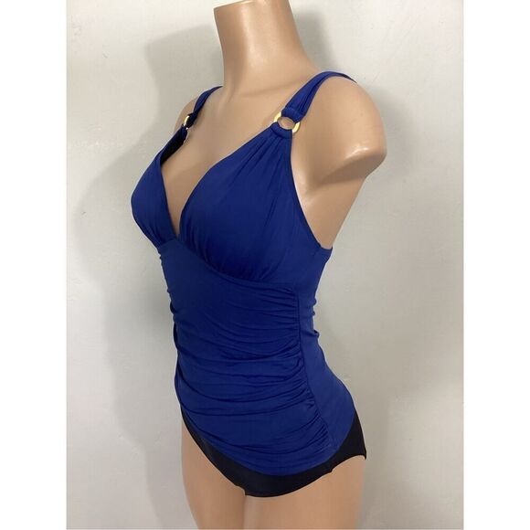 New. Bleu Rod Beattie v-neck navy tankini top. Size 4. Retails $91 - Picture 5 of 8